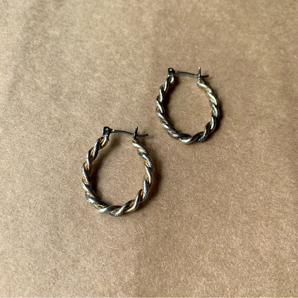 Vintage Twisted Hoop Earrings Two-Tone Mixed Metals Gold and Silver